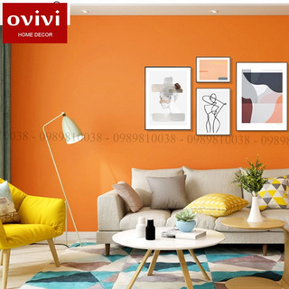 10m giấy dán tường trơn một MÀU CAM phòng ngủ có keo sẵn - 10m decal dán tường màu vàng pastel Ovivi