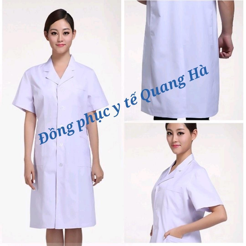 ÁO Blouse , Áo choàng bác sĩ ngắn tay dáng dài gần tới gối vải Thô COTTON dày dặn cao cấp.