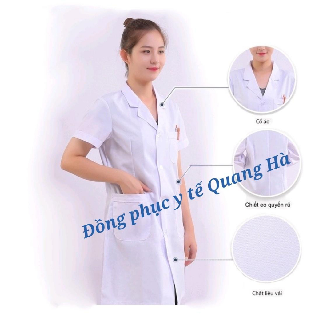 ÁO Blouse , Áo choàng bác sĩ ngắn tay dáng dài gần tới gối vải Thô COTTON dày dặn cao cấp.