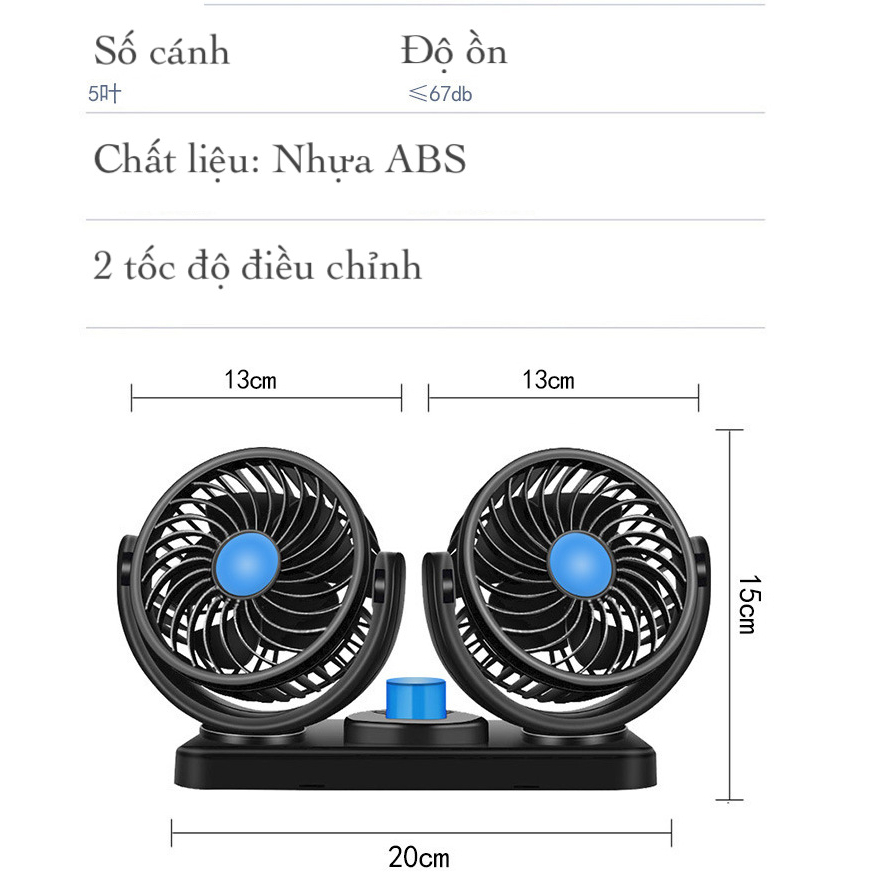 Quạt đơn và đôi xoay 360 độ giá rẻ, gió mạnh dành cho các loại xe ô tô, xe tải, quạt 5v/12v/24v