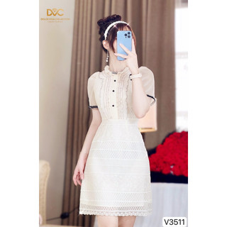 VÁY REN BE TAY PHỐI VOAN KÈM TAG CÀI HOA V3511- DVC