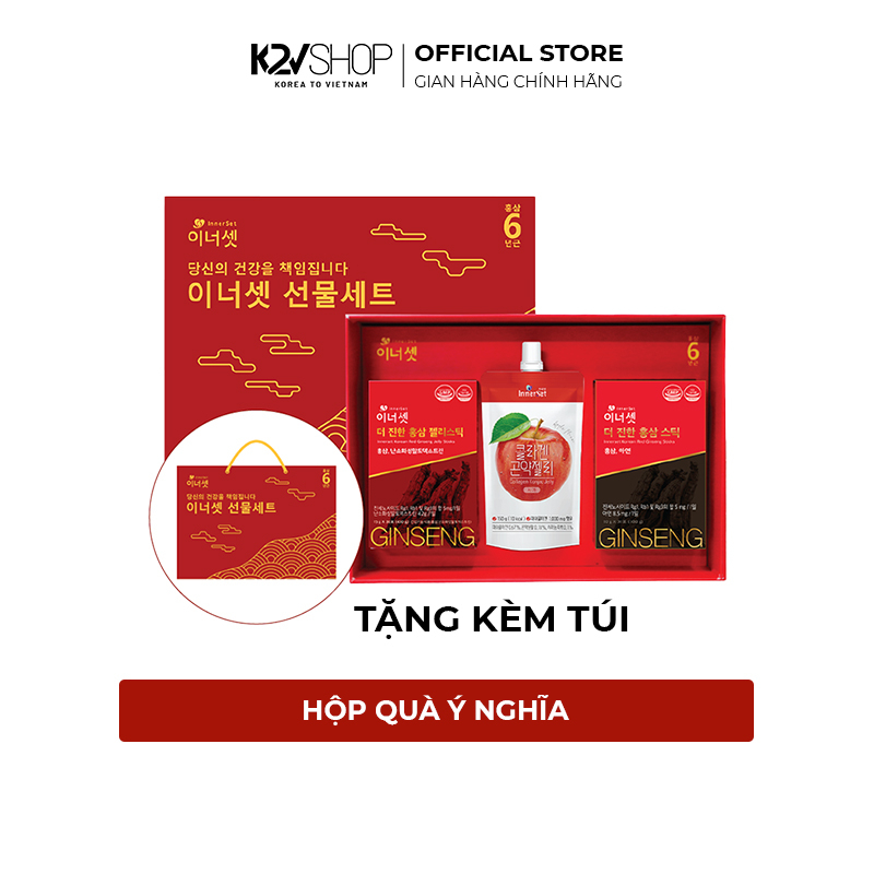 Hộp Quà Hồng Sâm 6 Năm Tuổi và Thạch Collagen Innerset Quà Tặng Biếu Sang Trọng Cao Cấp 30gói x 2 Hộp - K2V Shop