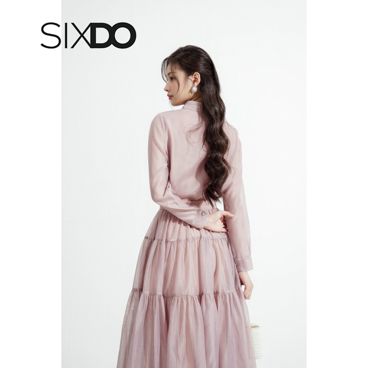 Chân váy tơ midi dáng xòe thời trang SIXDO (Light Mauve Pleated Midi Skirt)