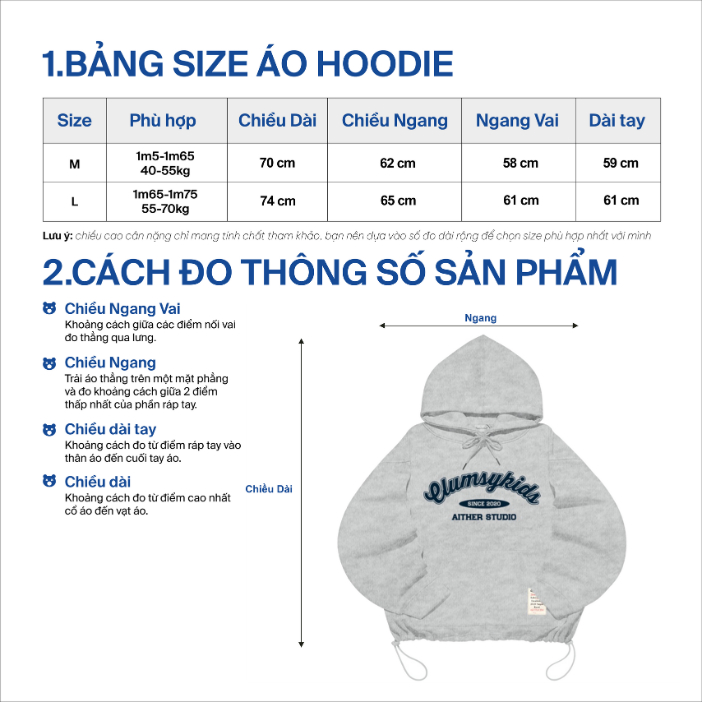 AITHER STUDIO Áo Hoodie Clumsy thêu nổi màu Xám