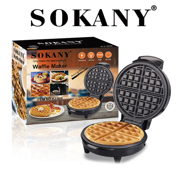 Máy làm bánh kẹp tàn ong waffle chống dính, có chỉnh nhiệt độ SOKANY [BH 12 Tháng]