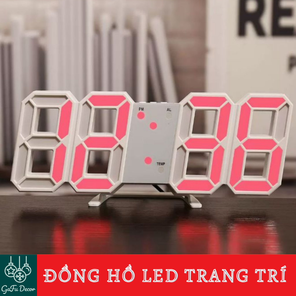 Đồng hồ LED 3D để bàn làm việc, treo tường TN828, đa chức năng báo thức, nhiệt độ, cảm biến âm thanh Smart Clock