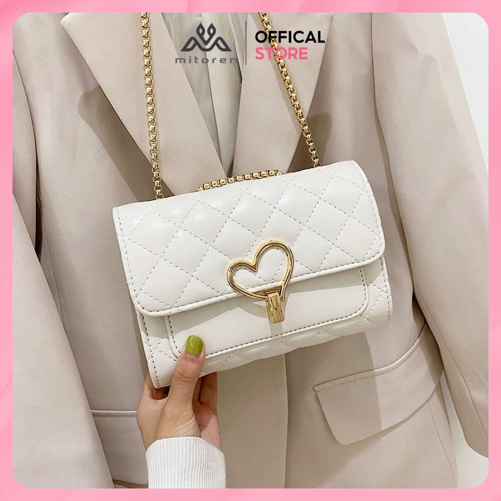 Túi Xách Nữ Đeo Chéo Khóa Trái Tim Size 20cm Dây Xích Rút Linh Động Form Cứng Dáng Xinh Giá Rẻ - Mitoren 504