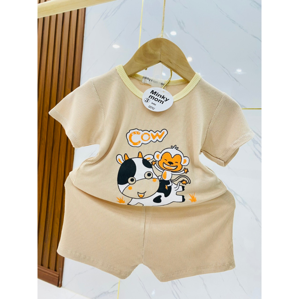 Bộ cộc len tăm minky siêu mềm mát cho bé, Set quần áo trẻ em mặc nhà, bộ cộc tay mùa hè 9-18kg