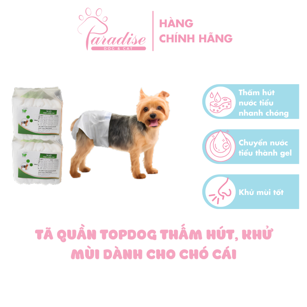 Tã Quần Cho Chó Cái Top Dog Thấm Hút, Khử Mùi Nhanh Chóng Nhiều Kích Cỡ Bịch 10 Miếng - Paradise Dog