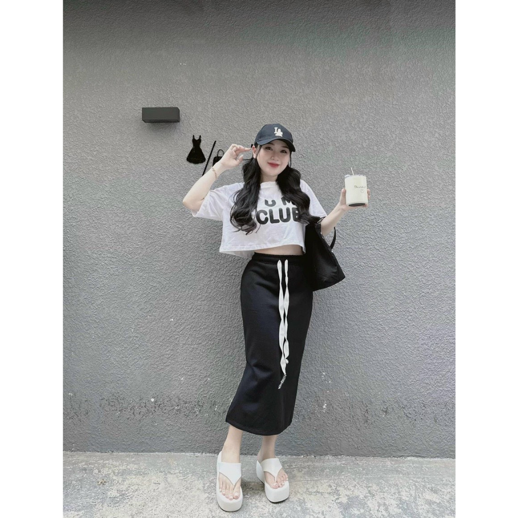 sét váy rời ôm body xẻ tà áo croptop fom rộng kèm chân váy chữ a dài maix lyie