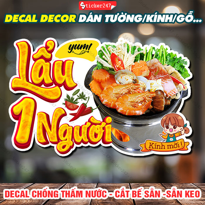 Decal Trang Trí Lẩu 1 Người 🌈 Hình Dán Lẩu Mini - Decor Trang Trí Quán Lẩu Bắt Mắt - Decal Dán Tường Chống Nước