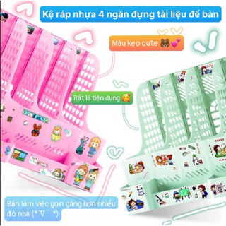 Khay kệ đựng tài liệu kèm ô đựng bút màu pastel bằng nhựa - Kệ để bàn - Kệ rổ xéo nhựa - Kệ ráp nhựa🌻