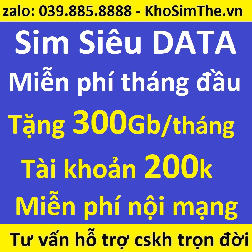 Sim data miễn phí tháng đầu đến 180Gb + miễn phí nội mạng + tài khoản 200k