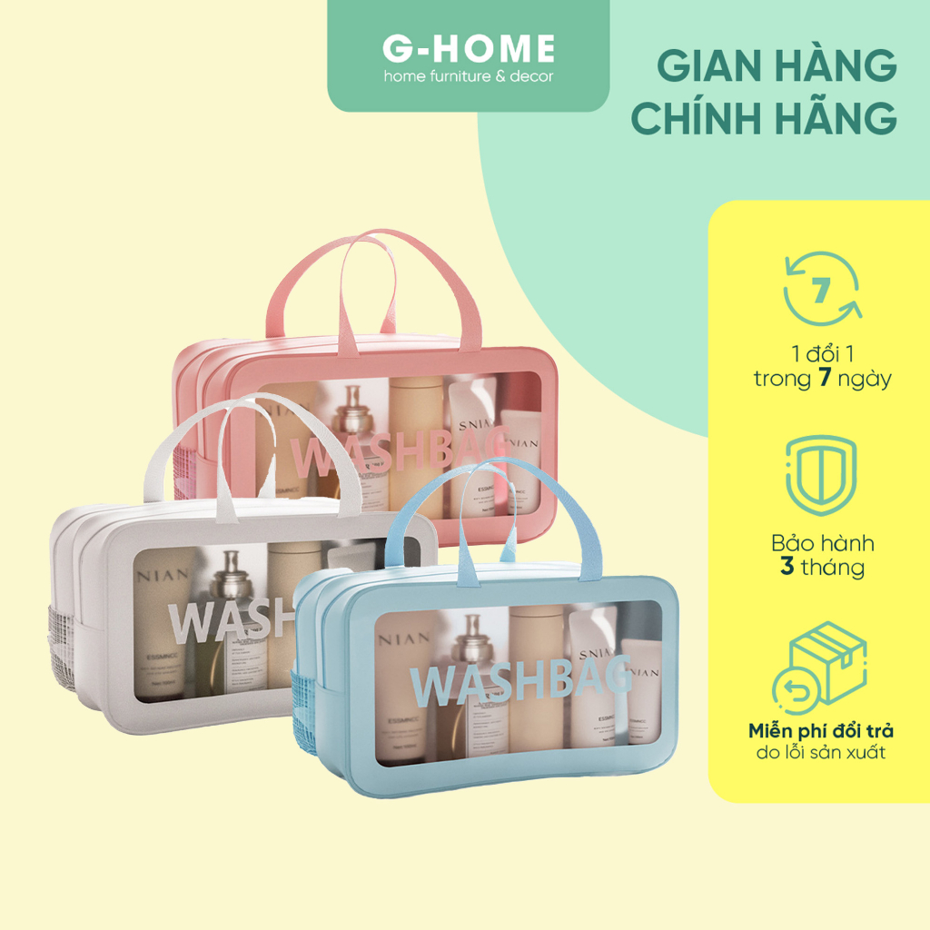Túi đựng mĩ thẩm du lịch da PU không thấm nước nhiều ngăn trong suốt Ghome, túi đựng đồ cá nhân cực gọn travel DL23M1