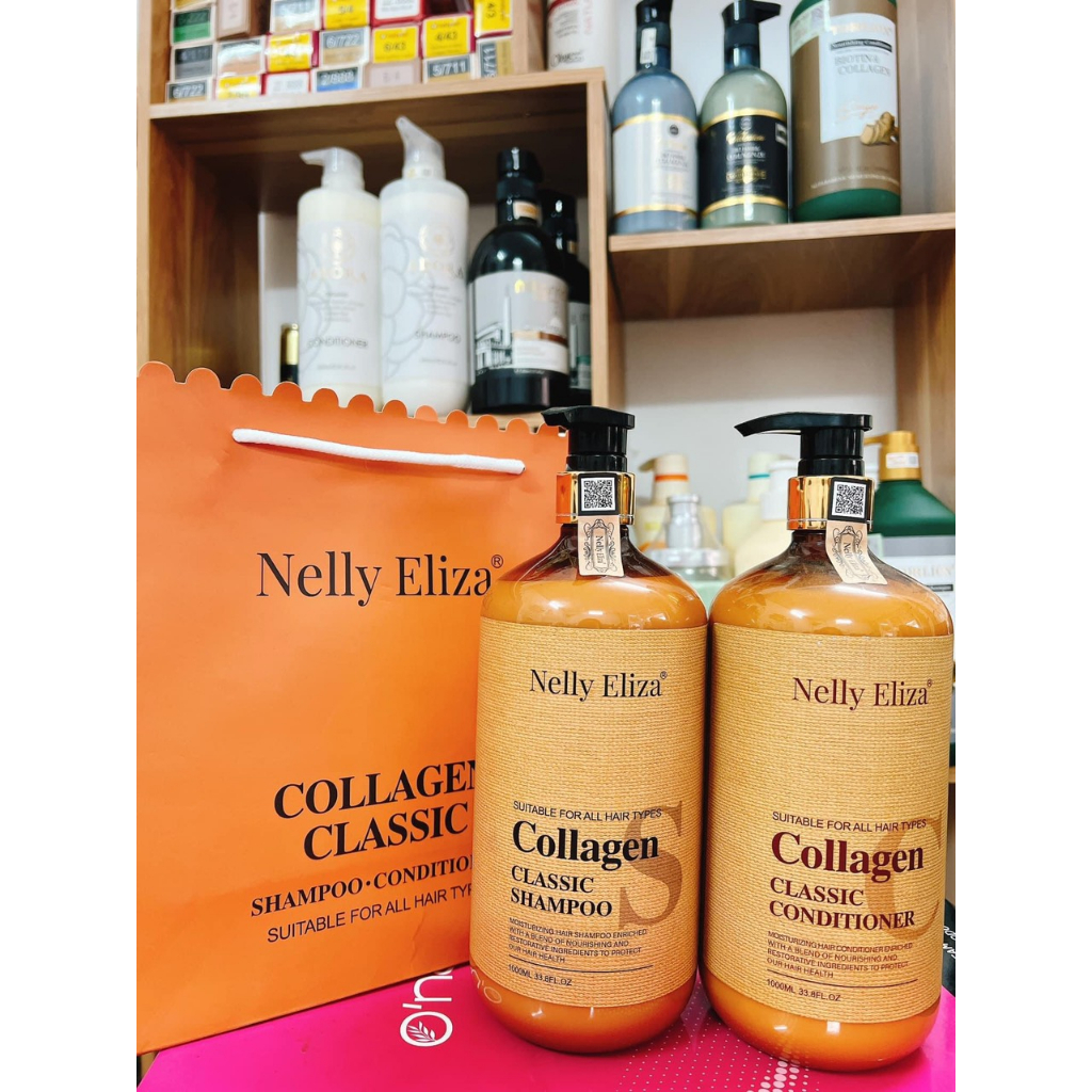 Bộ đôi dầu gội dầu xả Nelly Eliza Collagen Classic 1000ml chính hãng