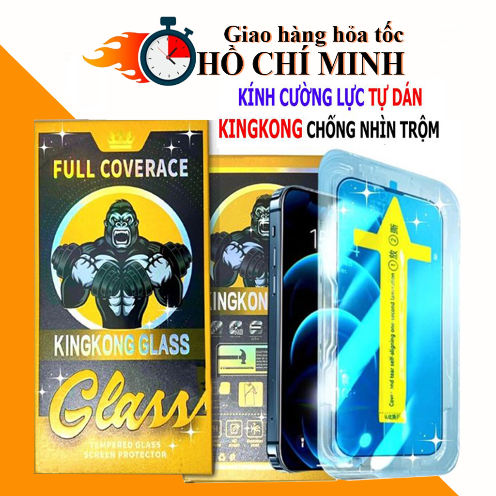 Kính cường lực chống nhìn trộm kingkong iphone xs max 11 promax 12 pro max 13 7 8 Plus X Xr khung tự dán Blue arrow