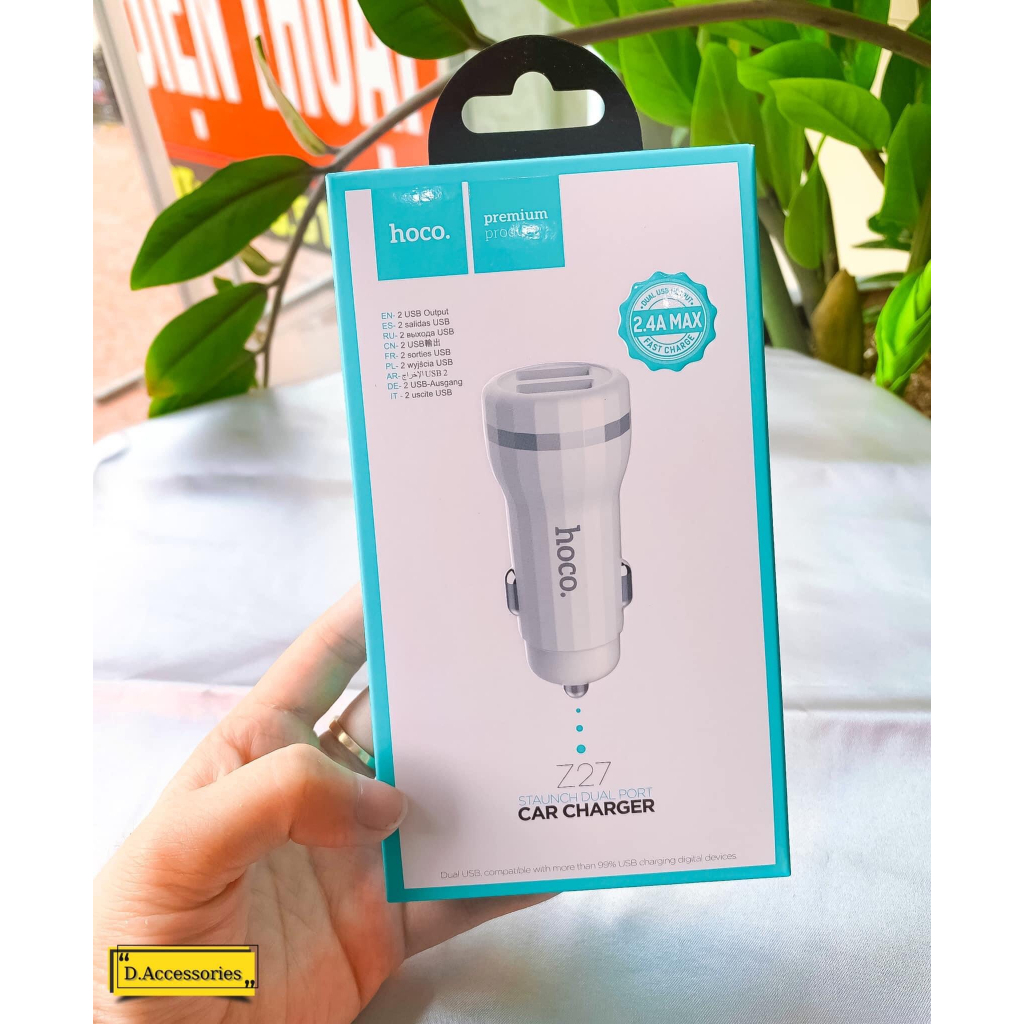 Tẩu sạc oto HOCO CHÍNH HÃNG Z27 2 Cổng Sạc Nhanh 2,4
