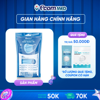 Túi 10 Cái Khẩu Trang Y Tế EcomMed 4 Lớp Kháng Khuẩn 99%