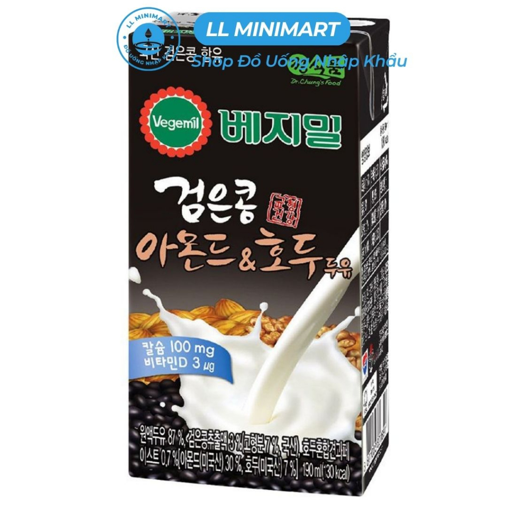 Sữa Hạt Đậu Đen, Hạnh Nhân & Óc Chó Vegemil Hàn Quốc Hộp 190ML