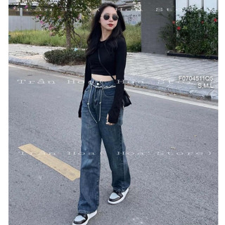 Quần jean ống suông dài mẫu mới lưng cao thời trang!