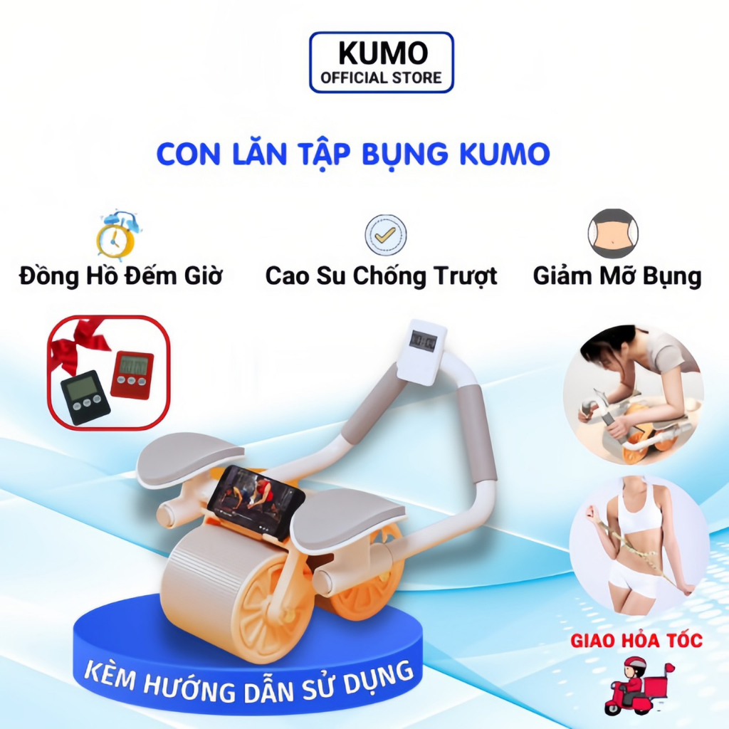 Con Lăn Tập Bụng KUMO Máy Tập Bụng Giảm Eo Có Đồng Hồ Đếm Giờ Đồ Dùng Thể Thao Cao Cấp