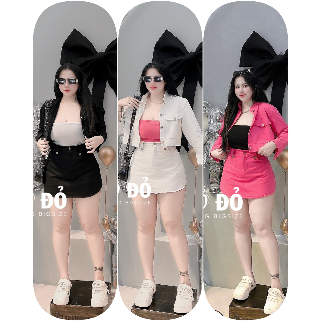 SET 3 MÓN KAKI ÁO KHOÁC + CHÂN VÁY + ( TẶNG KÈM ÁO ỐNG ) S231 (TÁO ĐỎ BIGSIZE 55-90KG)
