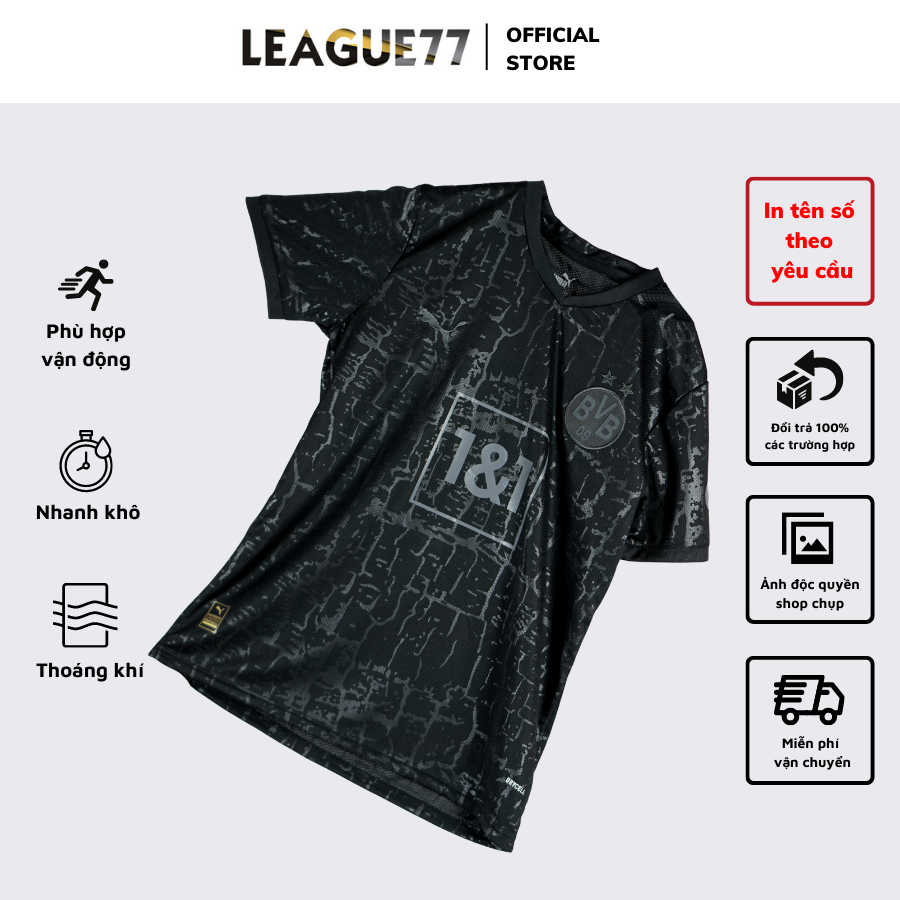 Áo Dortmund Leaguestore - bộ quần áo đá bóng thể thao nam ngắn tay màu đen form âu