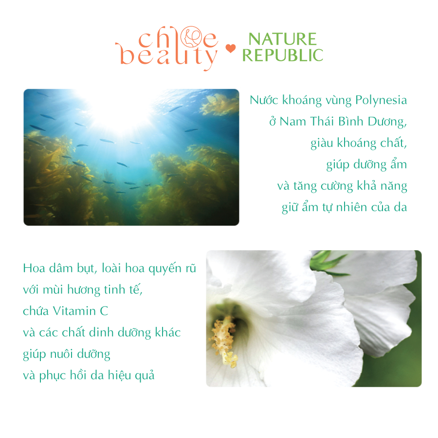Sữa dưỡng chiết xuất nước biển xanh và hoa dâm bụt NATURE REPUBLIC Polynesia Lagoon Water Hydro Emulsion 180ml