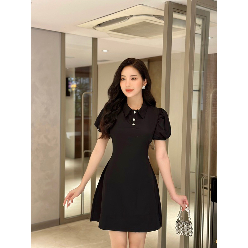 Váy đầm Polo Fiona hở lưng tiểu thư phối nơ tay bồng SOURIS BY G