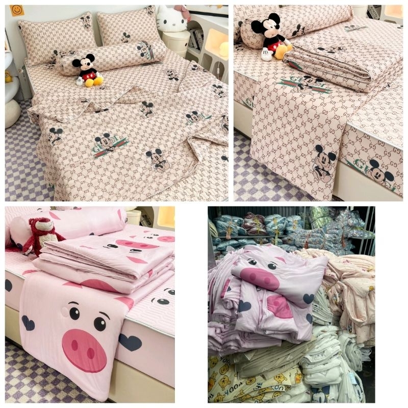 CHIẾU ĐIỀU HOÀ CAO SU NON BỌC CHUN DISNEY KÈM CHĂN 5 MÓN( gồm 1 chiếu 2vỏ gối,1 chăn,1vỏ ôm)SHOP QUỐC BẢO