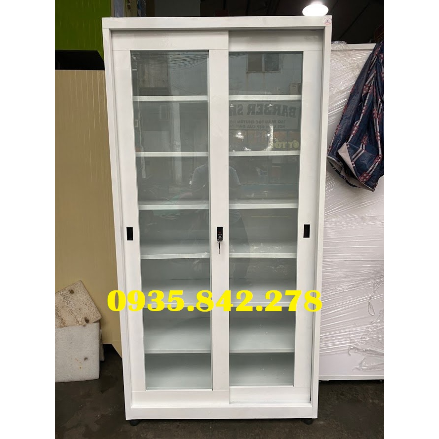 TỦ HỒ SƠ SẮT 2 CÁNH CỬA KÍNH LÙA SƠN TĨNH ĐIỆN CAO CẤP DÀNH CHO VĂN PHÒNG