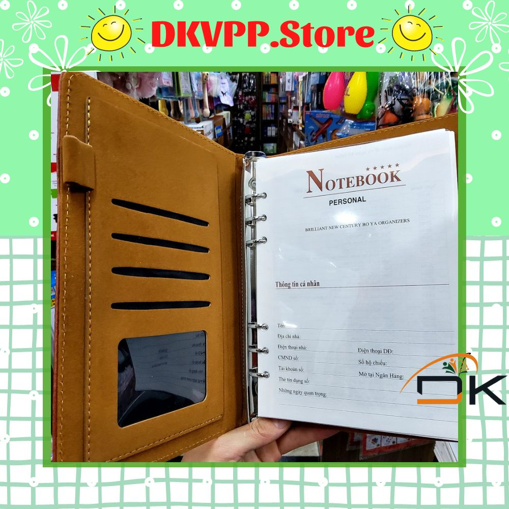 Sổ còng Minh Châu/Sổ bìa da DKVPP.Store hàng cao cấp 160 trang cài Bút, Thẻ, Danh thiếp tiện lợi, Giá tốt, Mua ngay