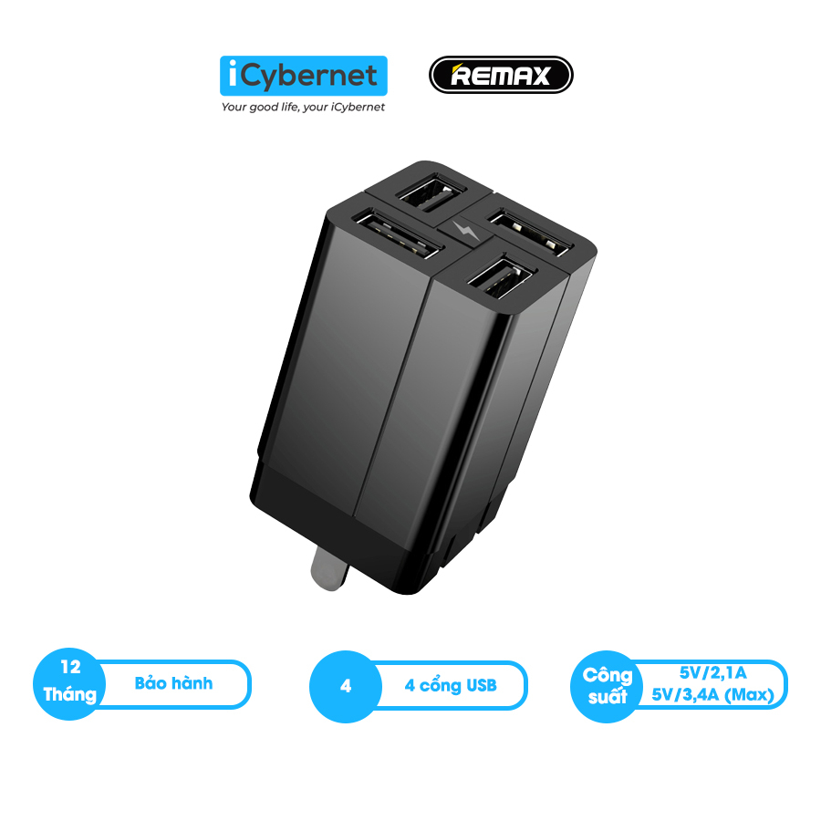 Củ sạc đa năng 4 cổng USB REMAX WP-U73 - Hàng Chính Hãng