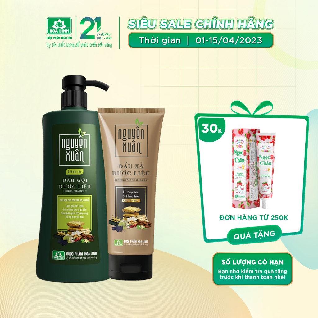 Bộ Dầu gội 450ml và Dầu xả 180ml Nguyên Xuân xanh dưỡng tóc - Dành cho tóc khô xơ, hư tổn