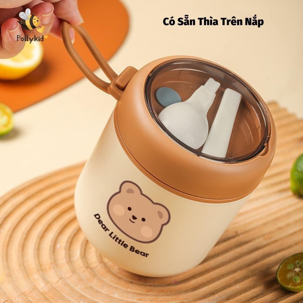 Bình ủ cháo cốc đựng canh inox 304 tặng kèm túi giữ nhiệt và thìa Hình gấu siêu xinh