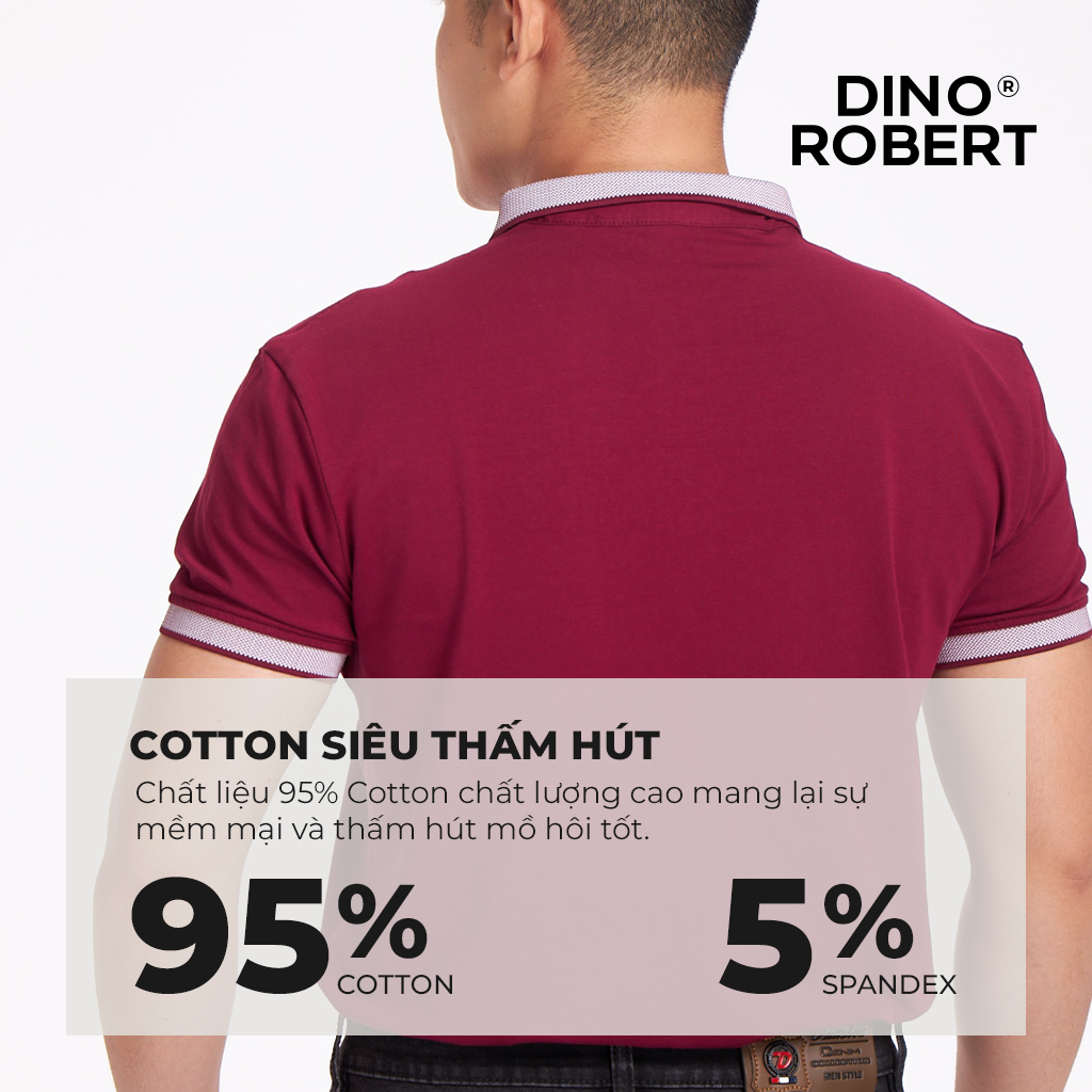 Áo Polo Nam DINO ROBERT Ngắn Tay, Trơn Bo, Cổ Trụ, Cotton Siêu Thấm Hút - Màu Đỏ