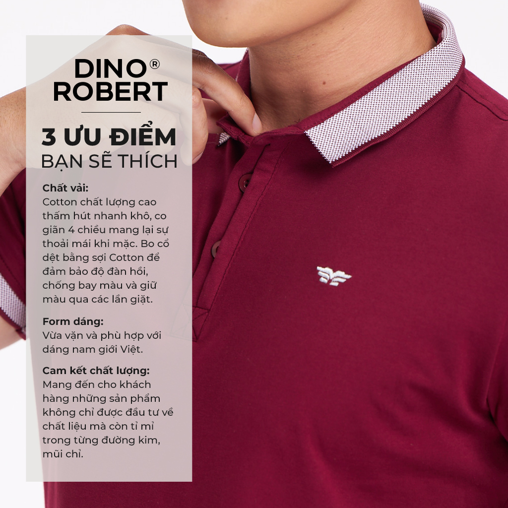 Áo Polo Nam DINO ROBERT Ngắn Tay, Trơn Bo, Cổ Trụ, Cotton Siêu Thấm Hút - Màu Đỏ
