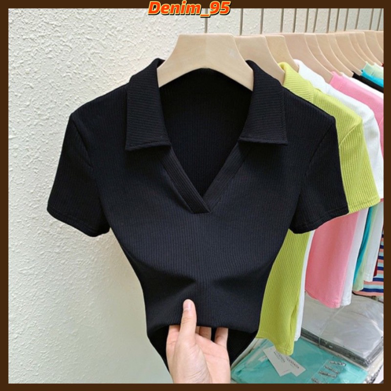 Áo thun len tăm bẻ cổ ôm body