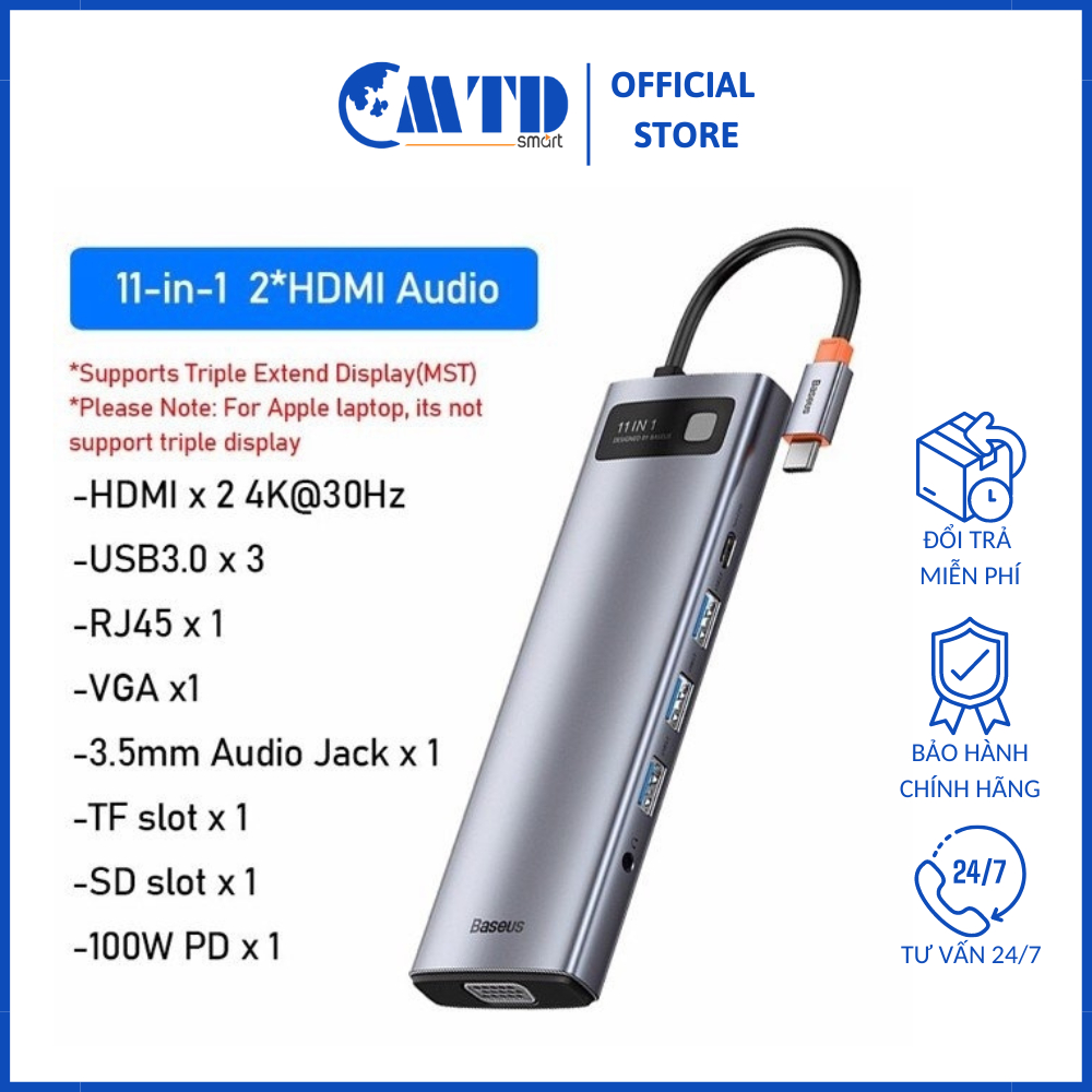 Bộ chuyển đa năng Baseus Metal Gleam Series Multifunctional Docking Station cho Macbook/ Laptop/ Smartphone/ Tablet...