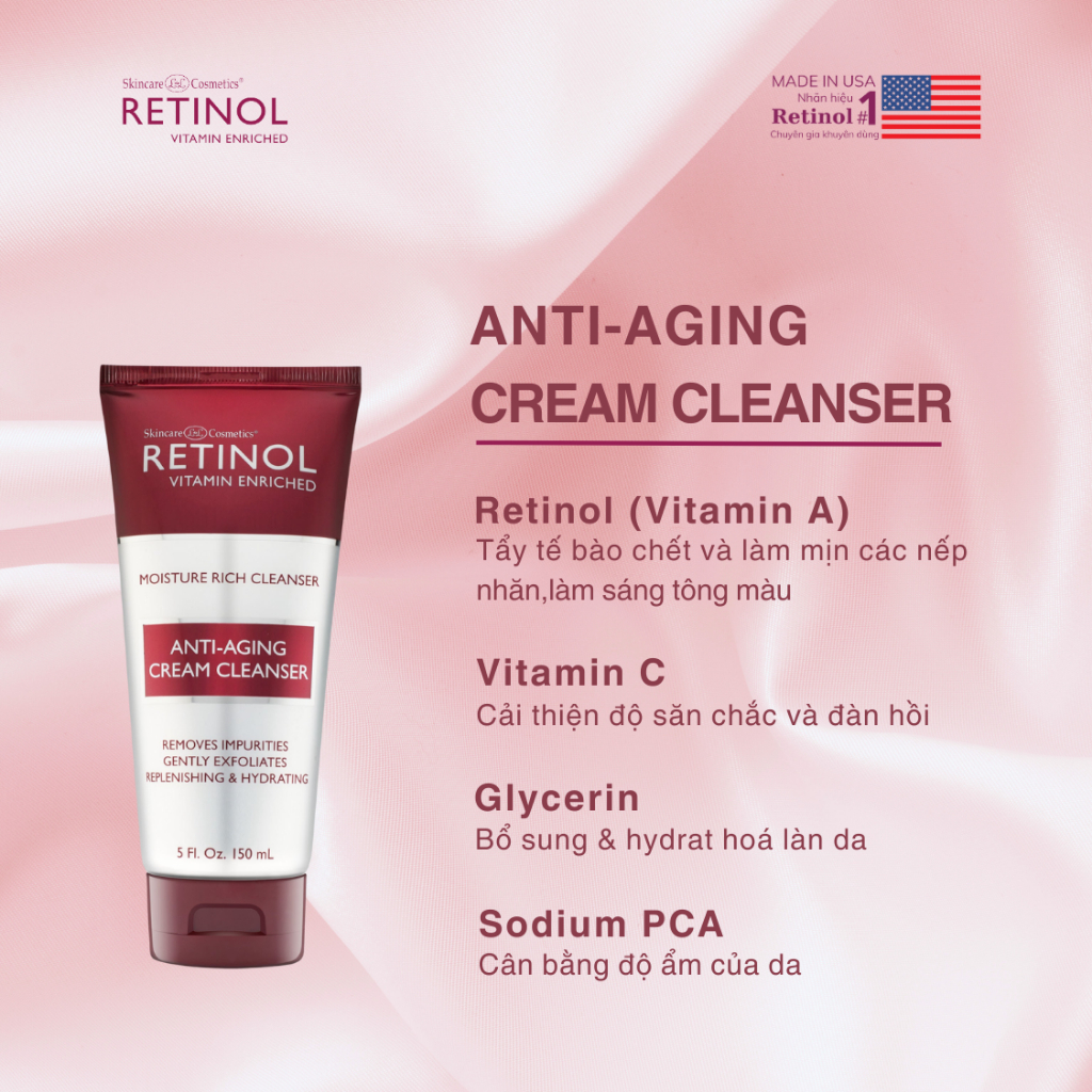 Kem rửa mặt Retinol Anti Aging Cream Cleanser 150ml - Retinol