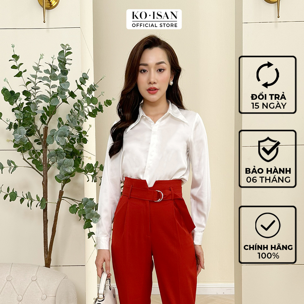 Áo sơ mi nữ dáng suông tay dài cổ đức nẹp khuy giấu cách điệu KOISAN chất liệu lụa cao cấp W2250345-1