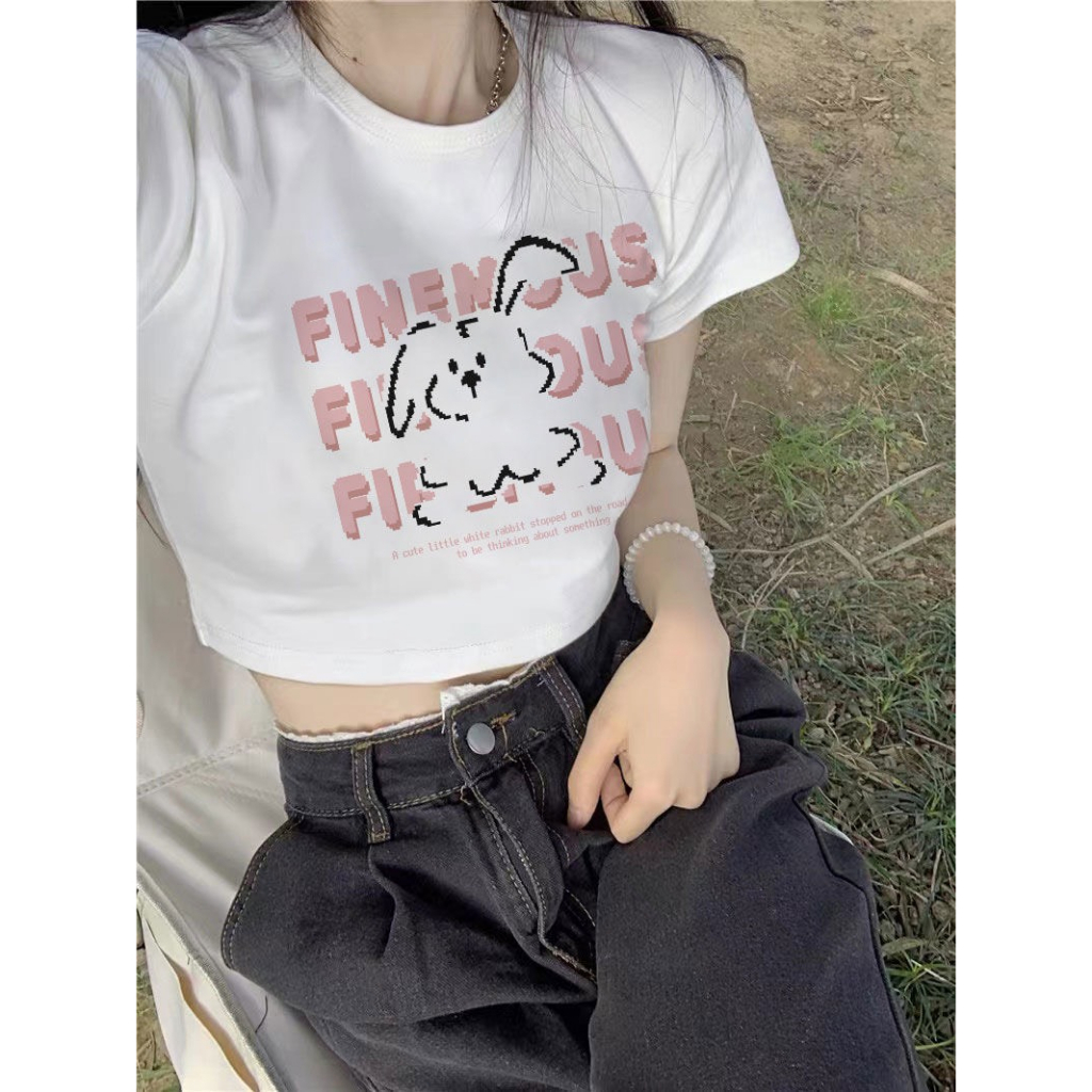 Áo croptop thỏ finemous xinh xắn Tay ngắn cổ tròn form ôm body