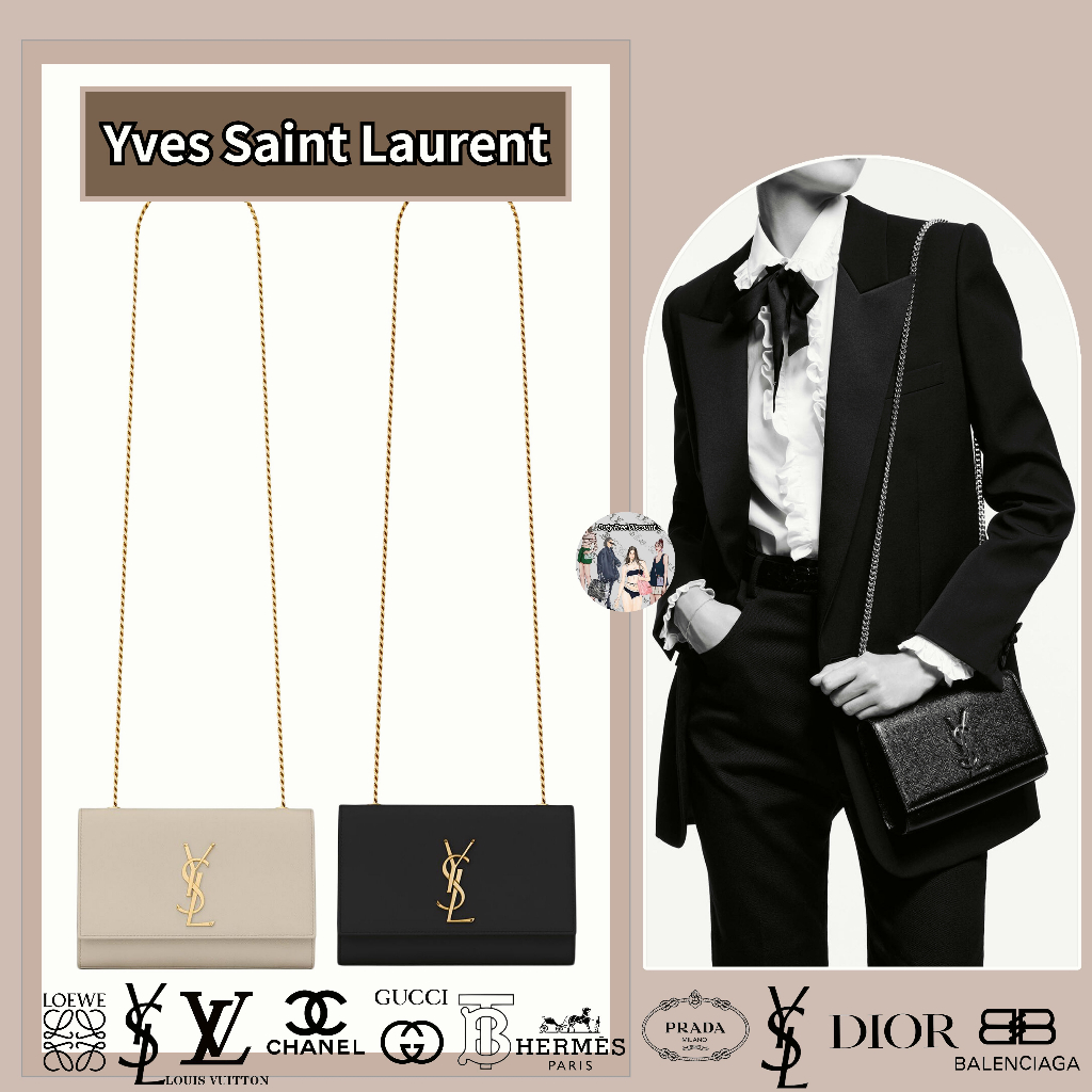 YSL Saint Laurent/KATE Túi Satchel họa tiết vân hạt đen nhỏ / chính hãng 100%