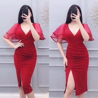 [ Hình thật ] Đầm body xẻ tà big size