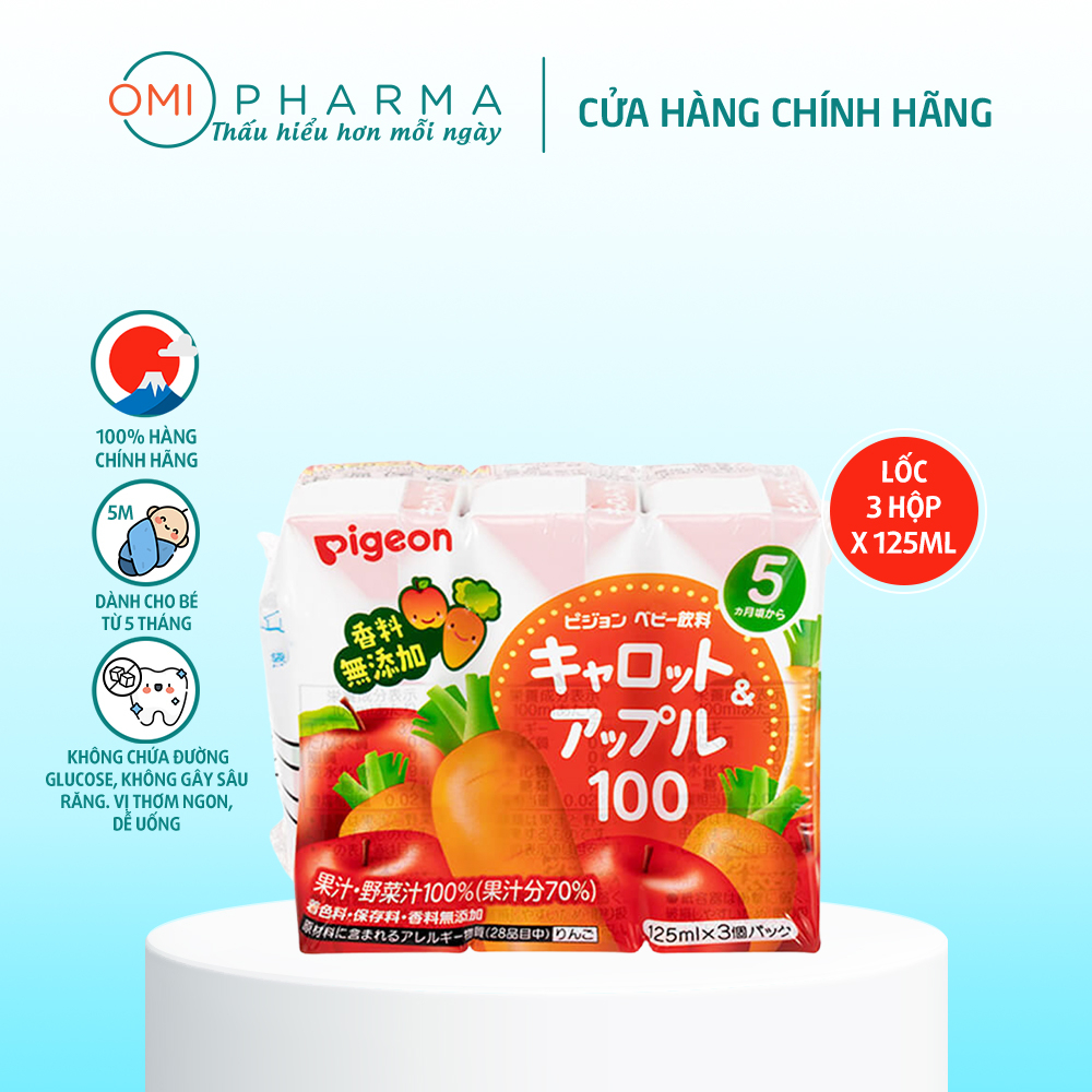 Nước Ép Táo Và Cà Rốt Nguyên Chất Pigeon Cho Bé S Select Nhật Bản (Lốc 3 hộp x 125 ml)