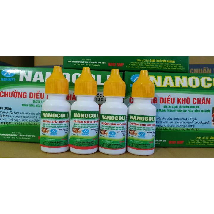 10 lọ 10ml Nanocoli chính hãng Nanovet chướng diều khô chân, e.coli, tụ huyết trùng