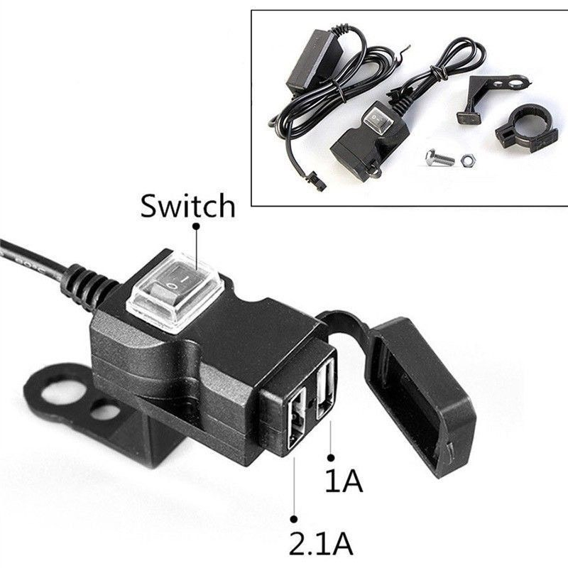 [FREESHIP] Cóc Sạc Điện Thoại Hai Cổng USB 12v Chống Nước Dễ Gắn Tiện Lợi Cho Xe Máy.