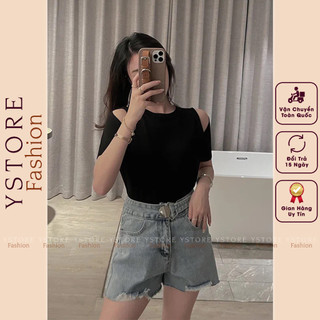 Áo thun nữ trơn ôm, áo thun croptop kiểu đen gân khoét vai bigsize 45-75kg YSTORE 2023