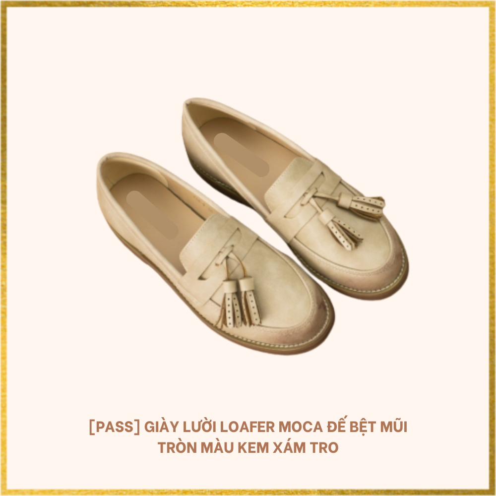 Size 39 - Giày lười loafer moca đế bệt mũi tròn màu kem xám tro