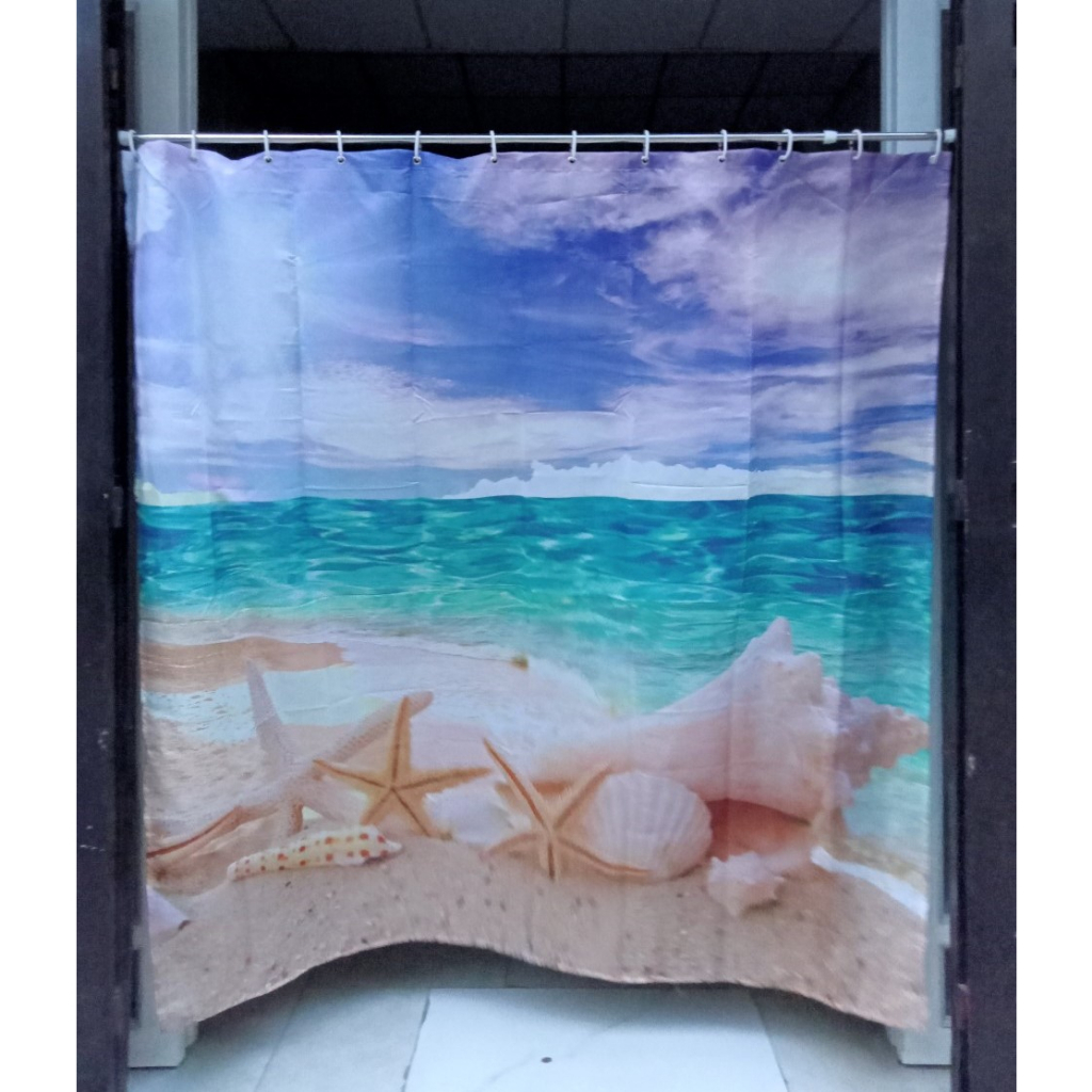 Rèm vải polyester Chống Nước treo nhà tắm in hình Sao Sò Biển